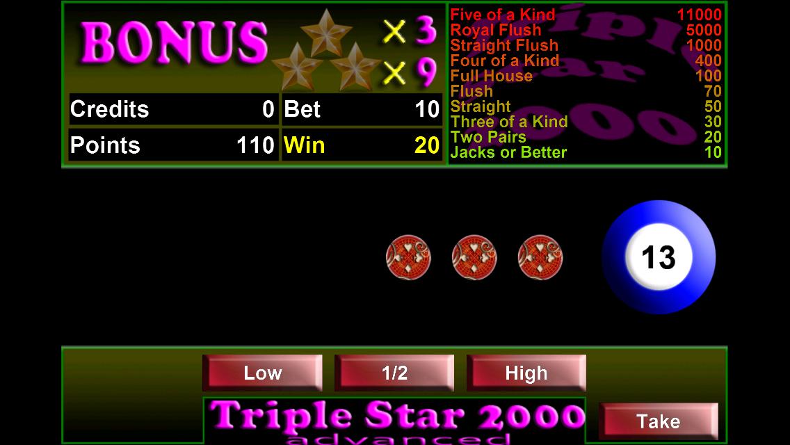 Triple Star 2000 Video Poker