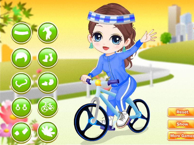 The little girl learn bicycle