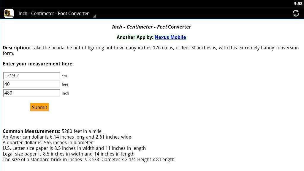 Inch/cm/Foot Conversion