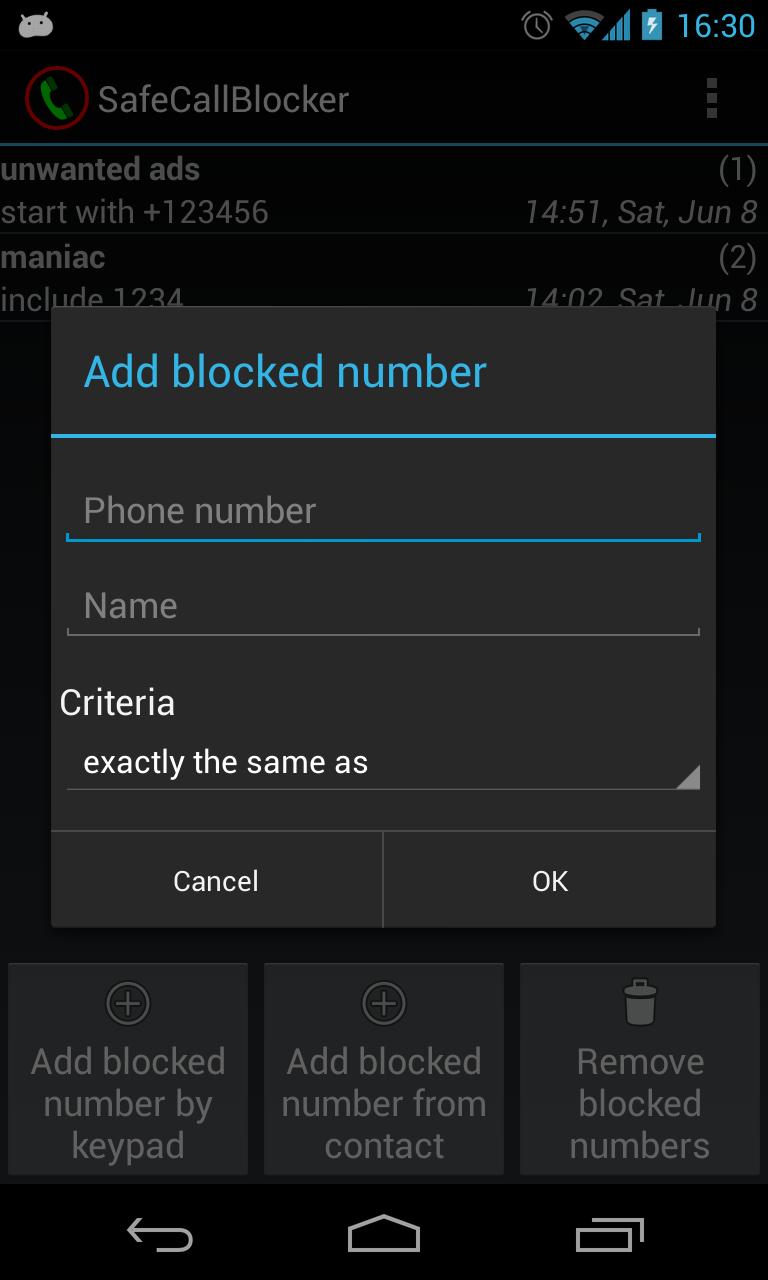 Safe Call Blocker (black list)