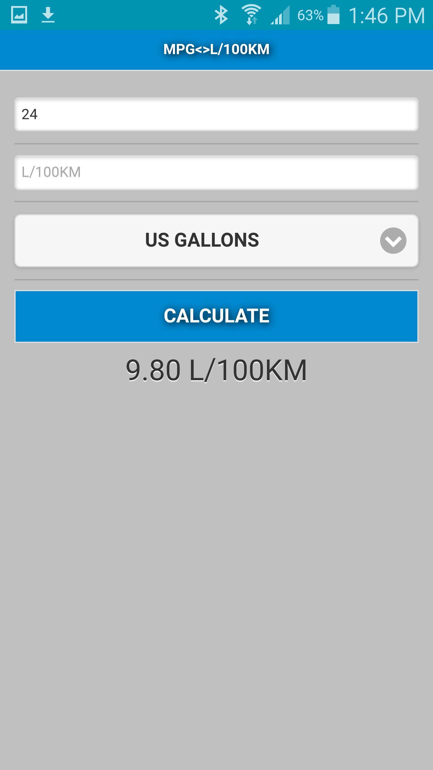 MPG to L/100Km Converter