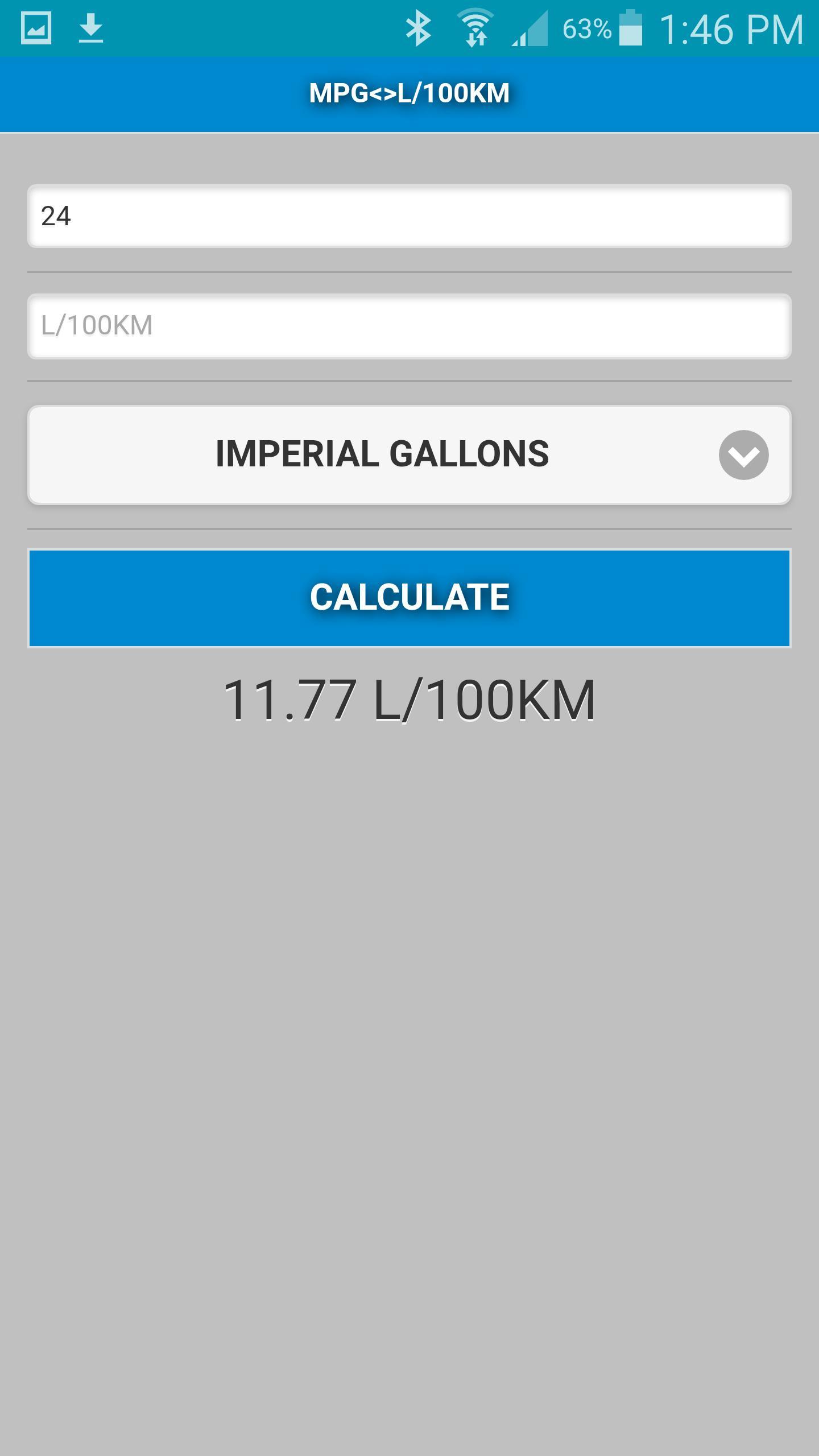 MPG to L/100Km Converter