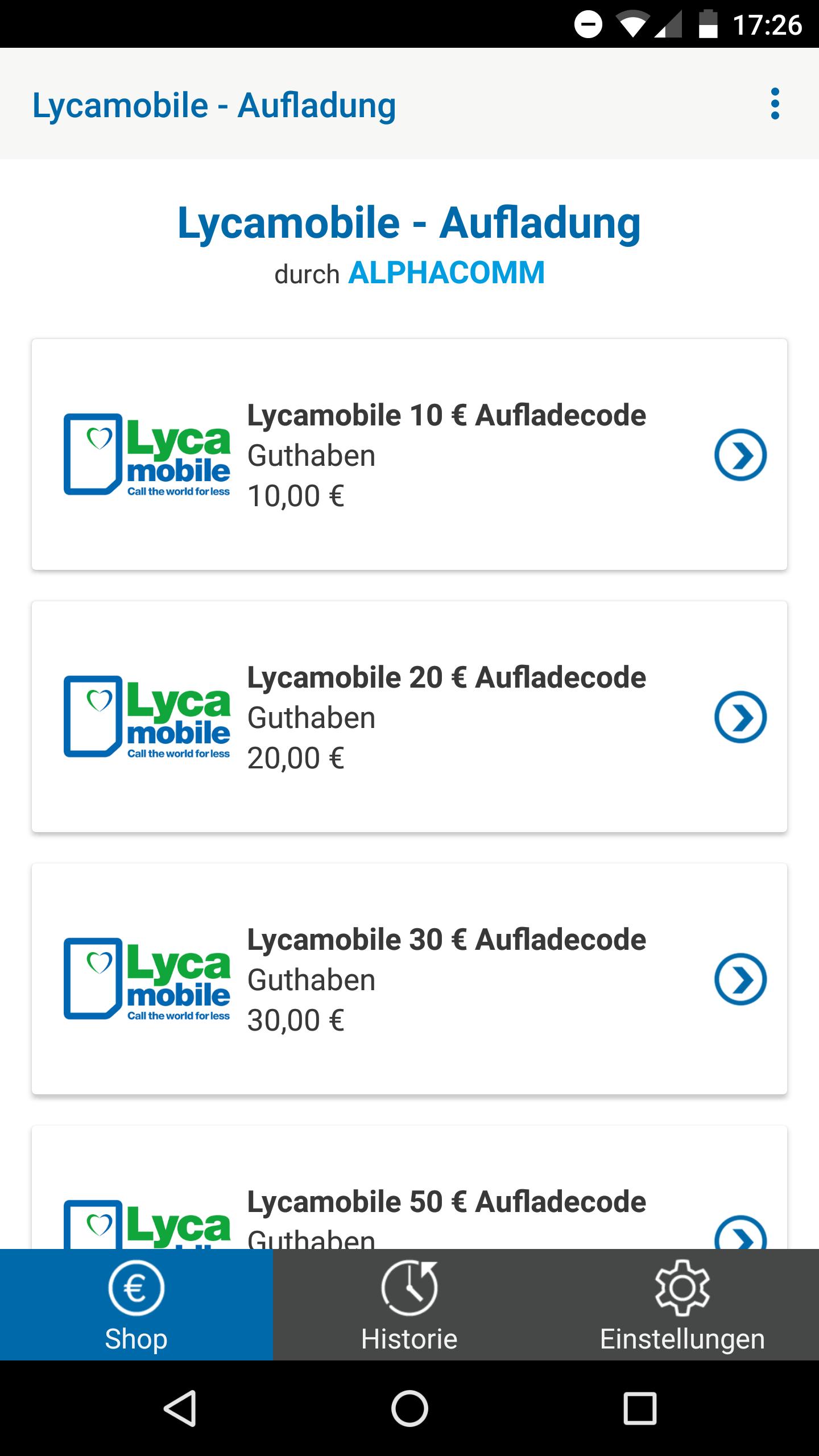 Lycamobile - Prepaid Guthaben