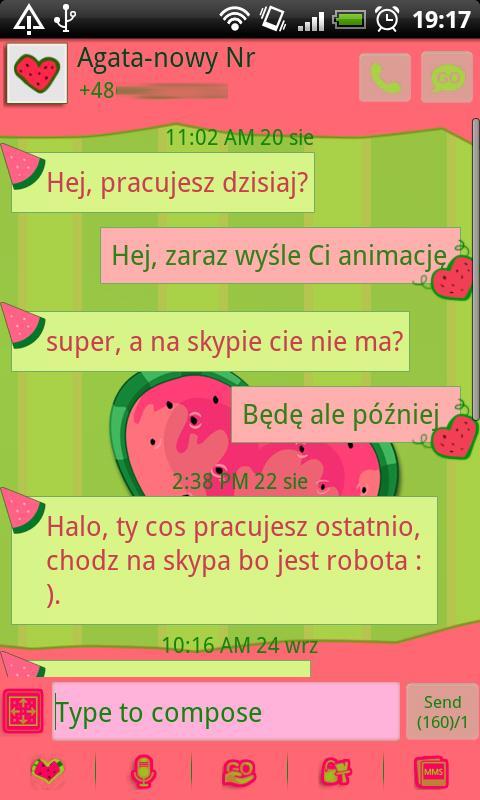 GO SMS Watermelon Heart Theme