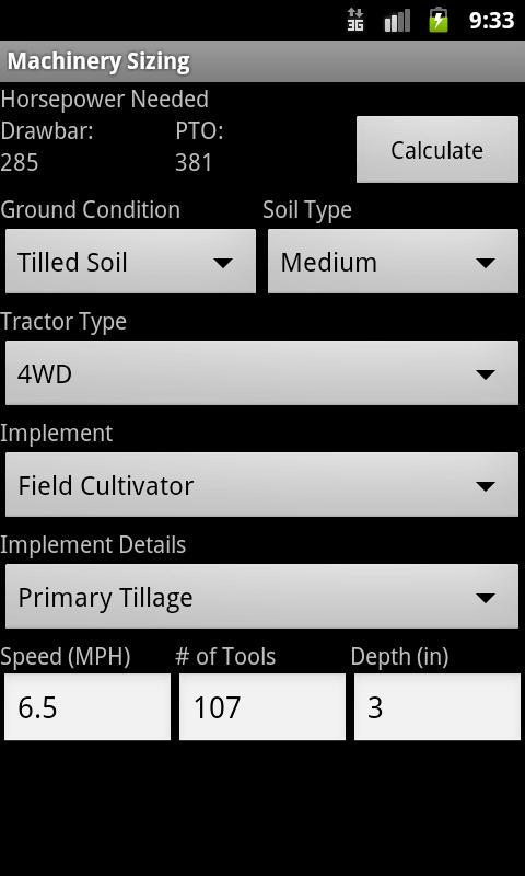 Machinery Sizing