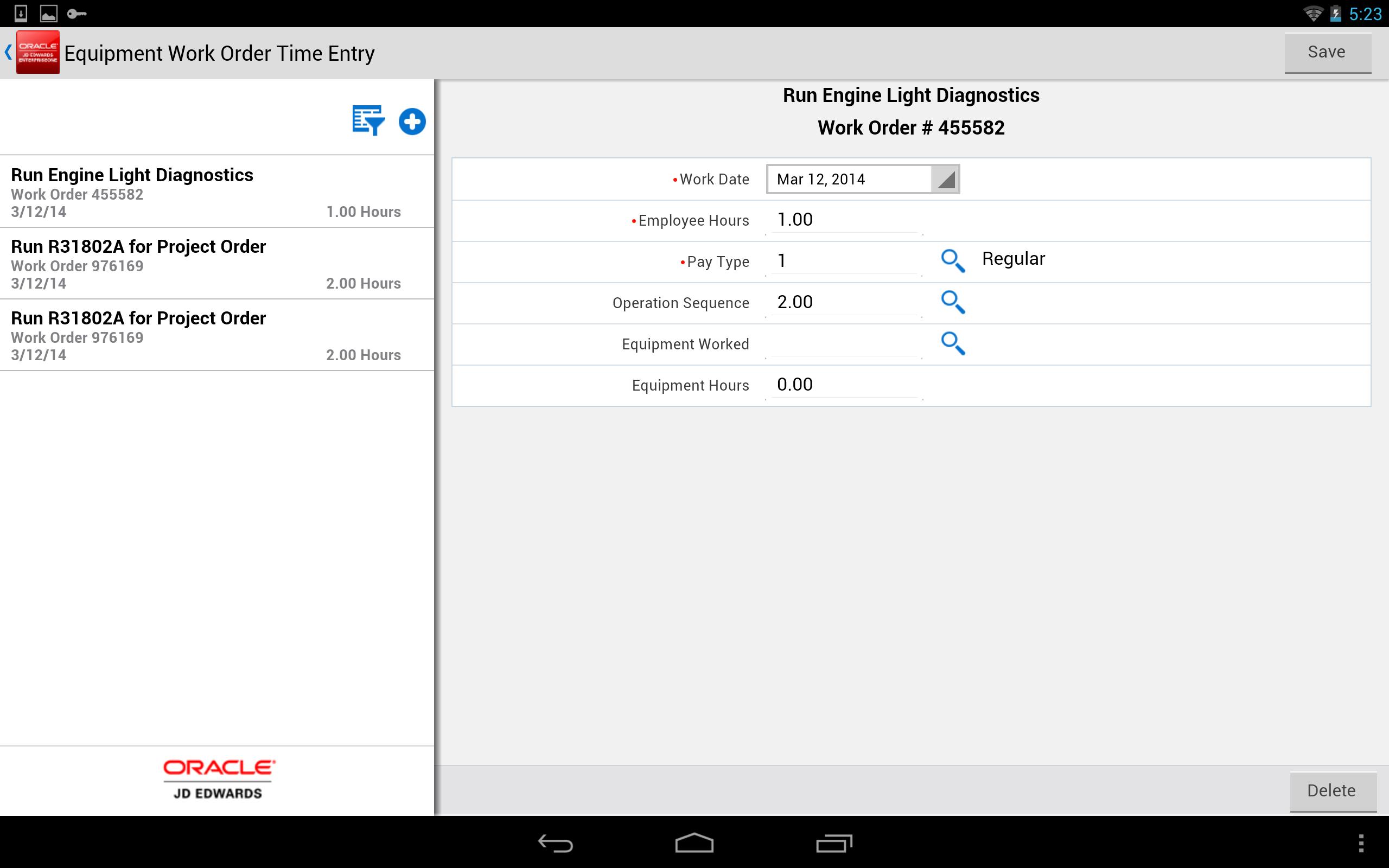 Work Order Time - JDE E1