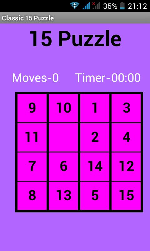Classic 15 Square Puzzle  Game